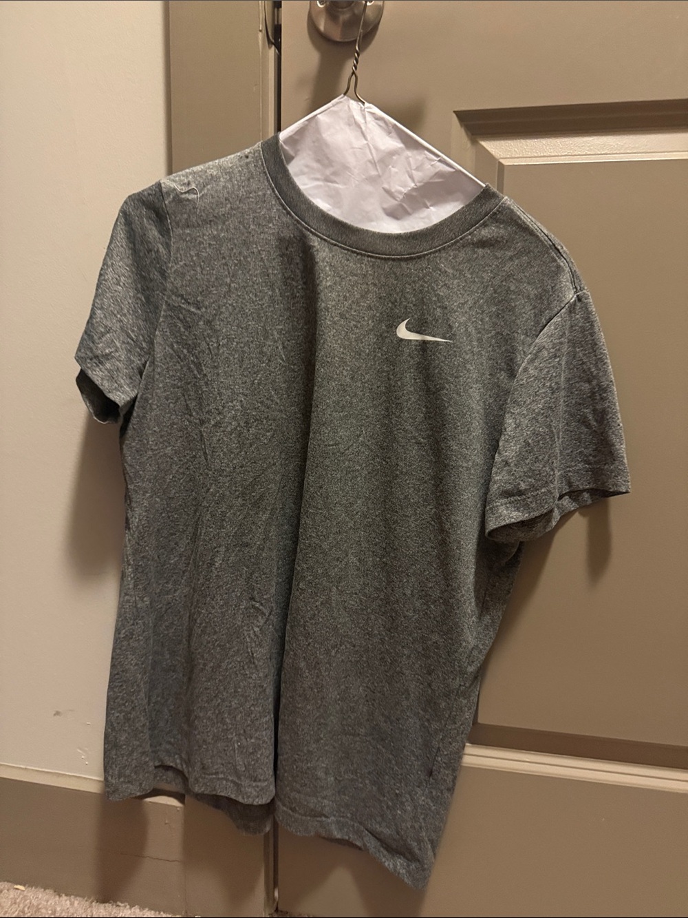 Nike Short Sleeve Crew Tee in Heather Gray with White Swoosh
